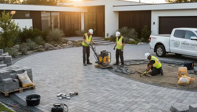 Driveway paver installation in Fresno, CA by Chop Chop Landscaping for durable, custom curb appeal
