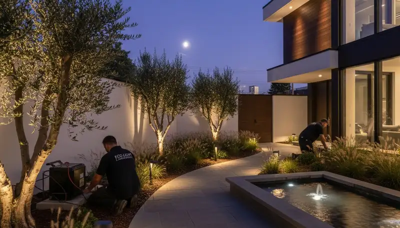 Landscape lighting installation in Fresno, CA by Chop Chop Landscaping