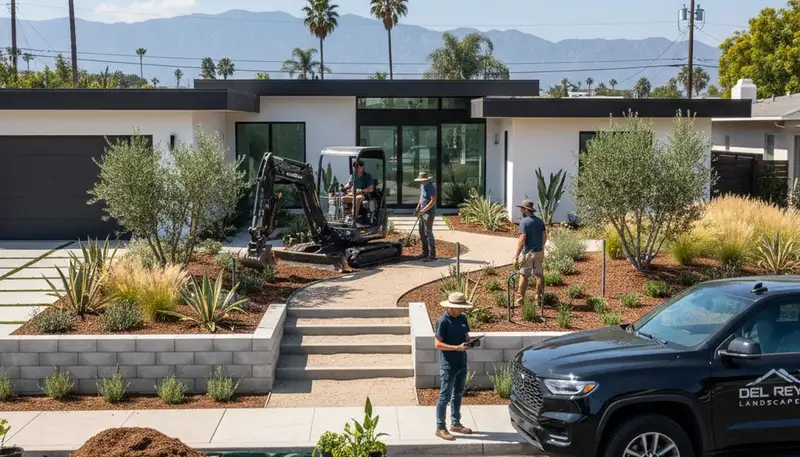 Landscaping crew serving Fresno, CA with professional lawn and yard maintenance services