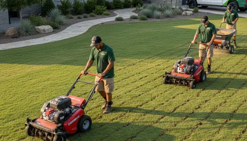 Lawn aeration service in Fresno, CA improving soil and root growth for a healthy lawn
