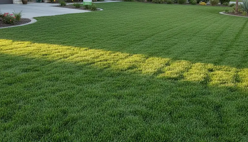 Lush green residential lawn in Fresno, CA showcasing professional lawn care by Chop Chop Landscaping