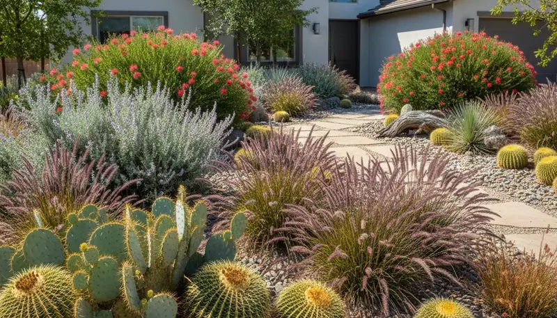 Native desertscape with cacti, succulents, and grasses by Chop Chop Landscaping in Fresno, CA
